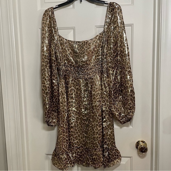 Leopard Print Metallic Bronze Dress by PAIGE Noah Sweetheart Neck S Party Event - Picture 2 of 10